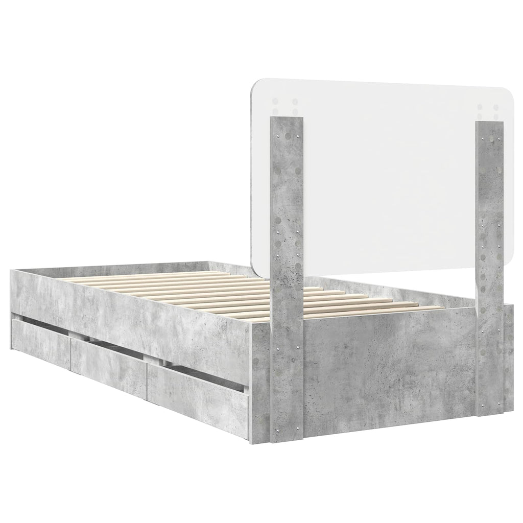 vidaXL Ramka łóżka Betonowy szary 90 x 190 cm Drewno inżynieryjne
