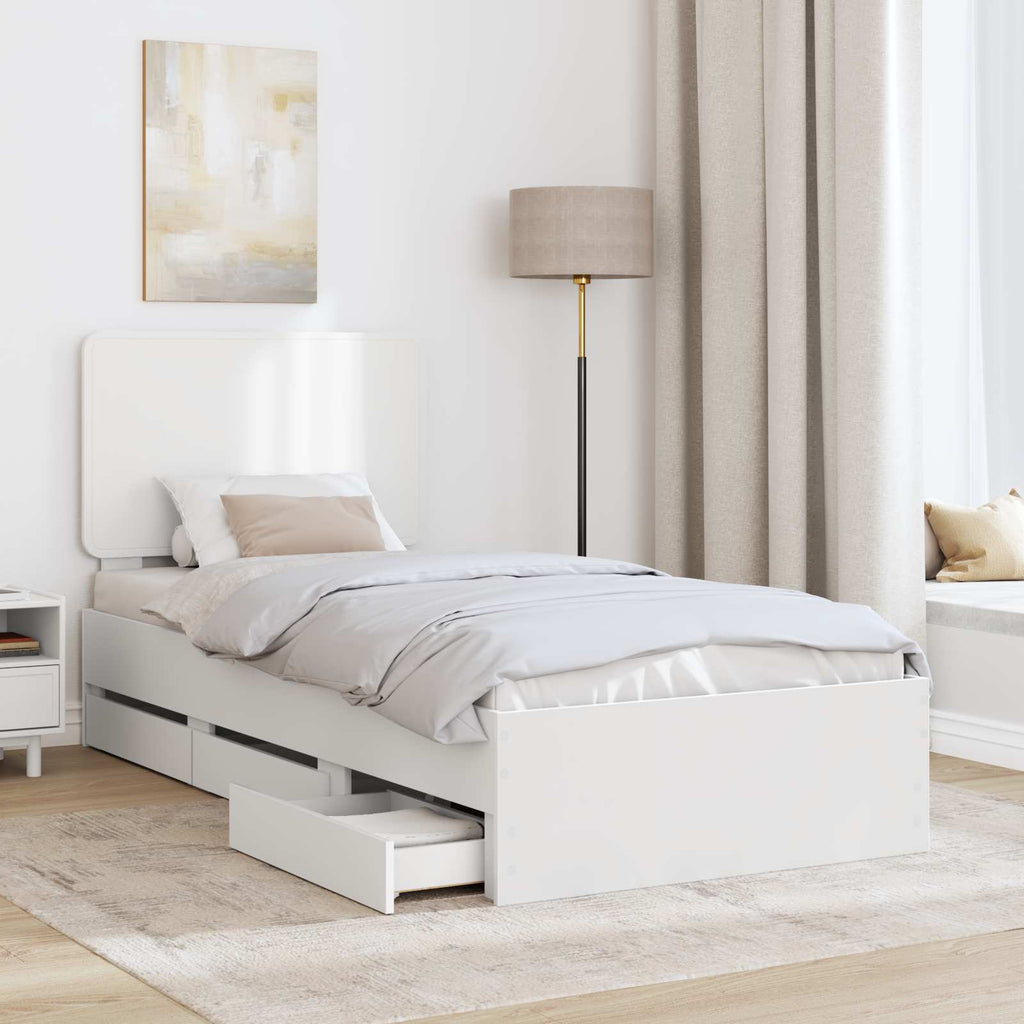 vidaXL Ramka łóżka z szufladą Biały 75 x 190 cm Drewno inżynieryjne