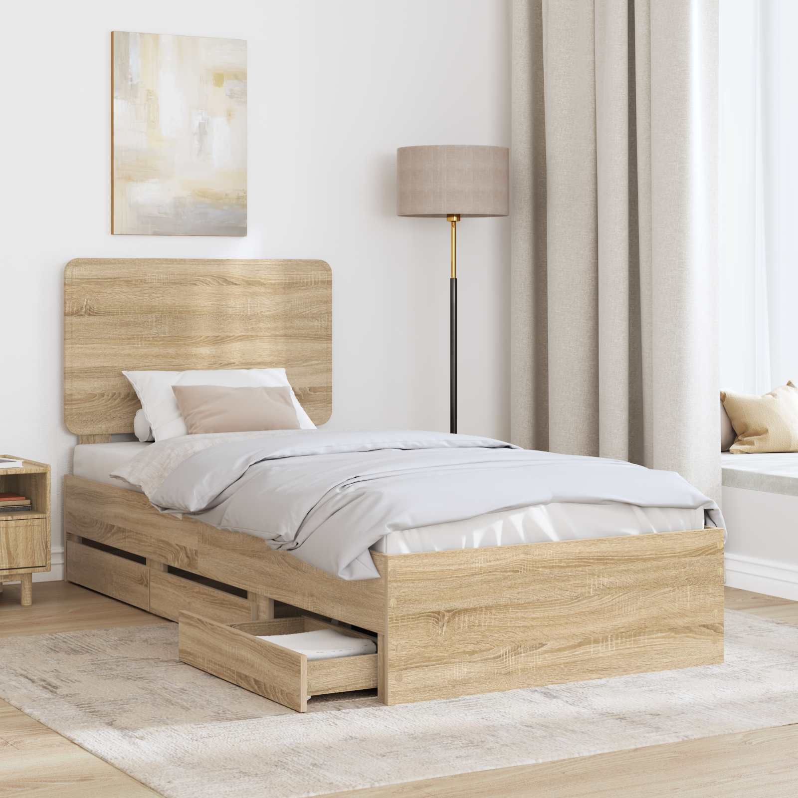 vidaXL Ramka łóżka Dąb Sonoma 75 x 190 cm Drewno inżynieryjne