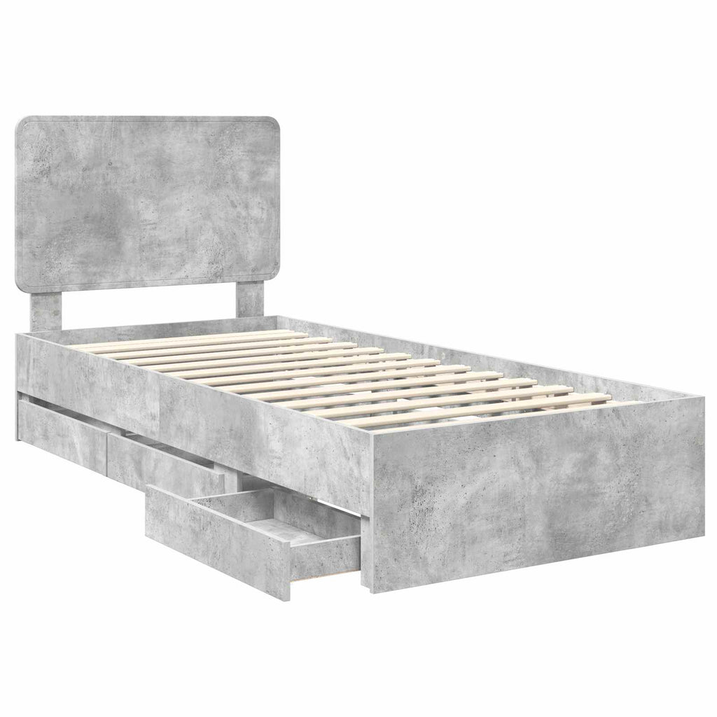 vidaXL Ramka łóżka Betonowy szary 75 x 190 cm Drewno inżynieryjne