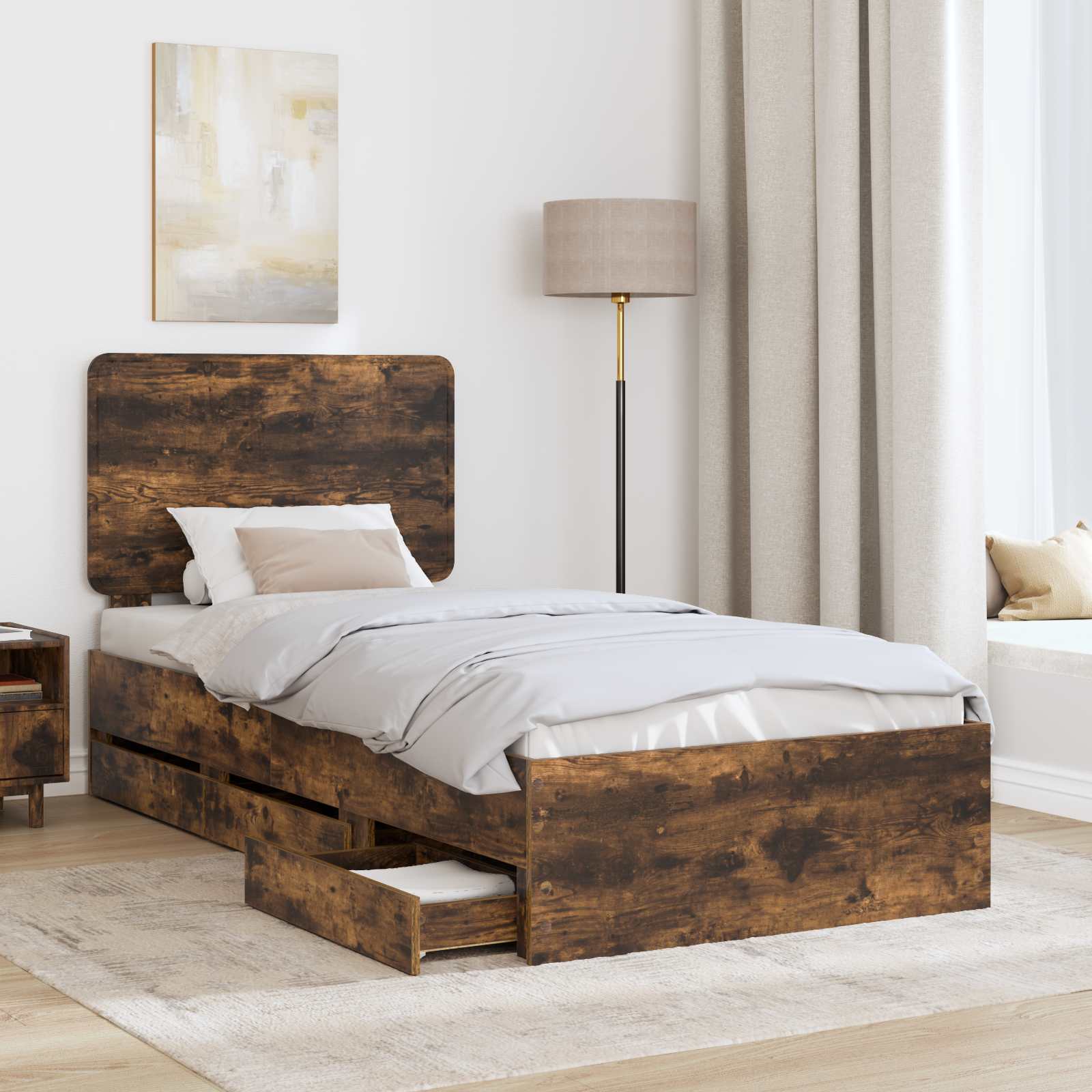 vidaXL Ramka łóżka Dąb wędzony 75 x 190 cm Drewno inżynieryjne