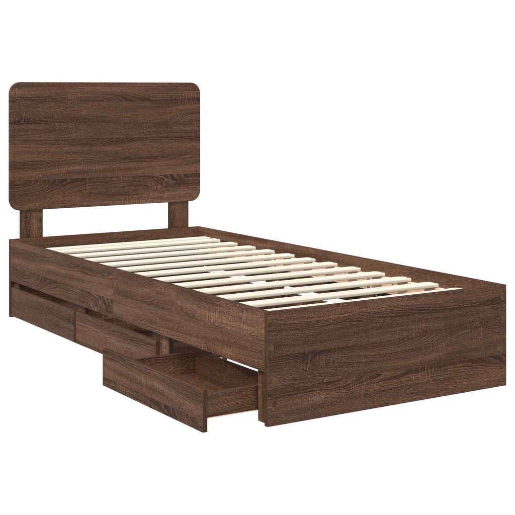 vidaXL Ramka łóżka Brązowy dąb 75 x 190 cm Drewno inżynieryjne