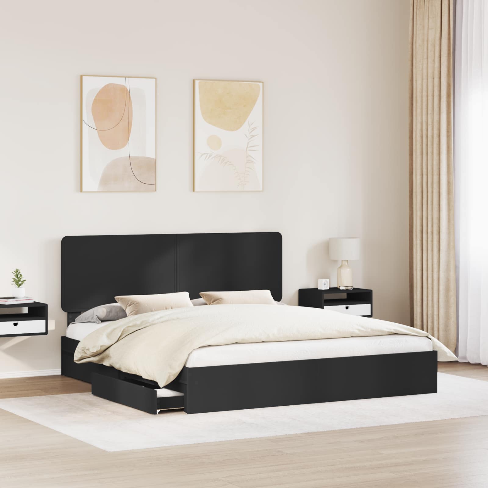 vidaXL Łóżko z miejscem do przechowywania Czarny 200 x 200 cm