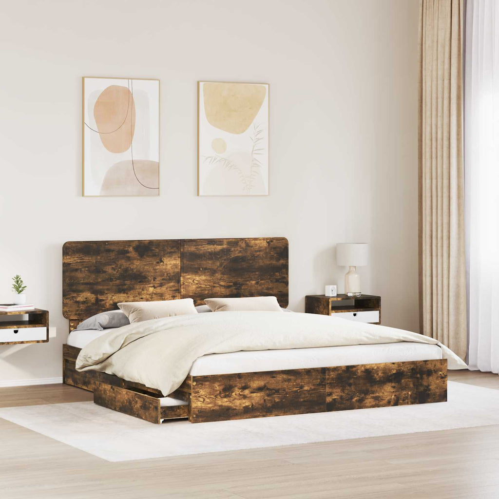 vidaXL Łóżko z miejscem do przechowywania Dąb wędzony 180 x 200 cm