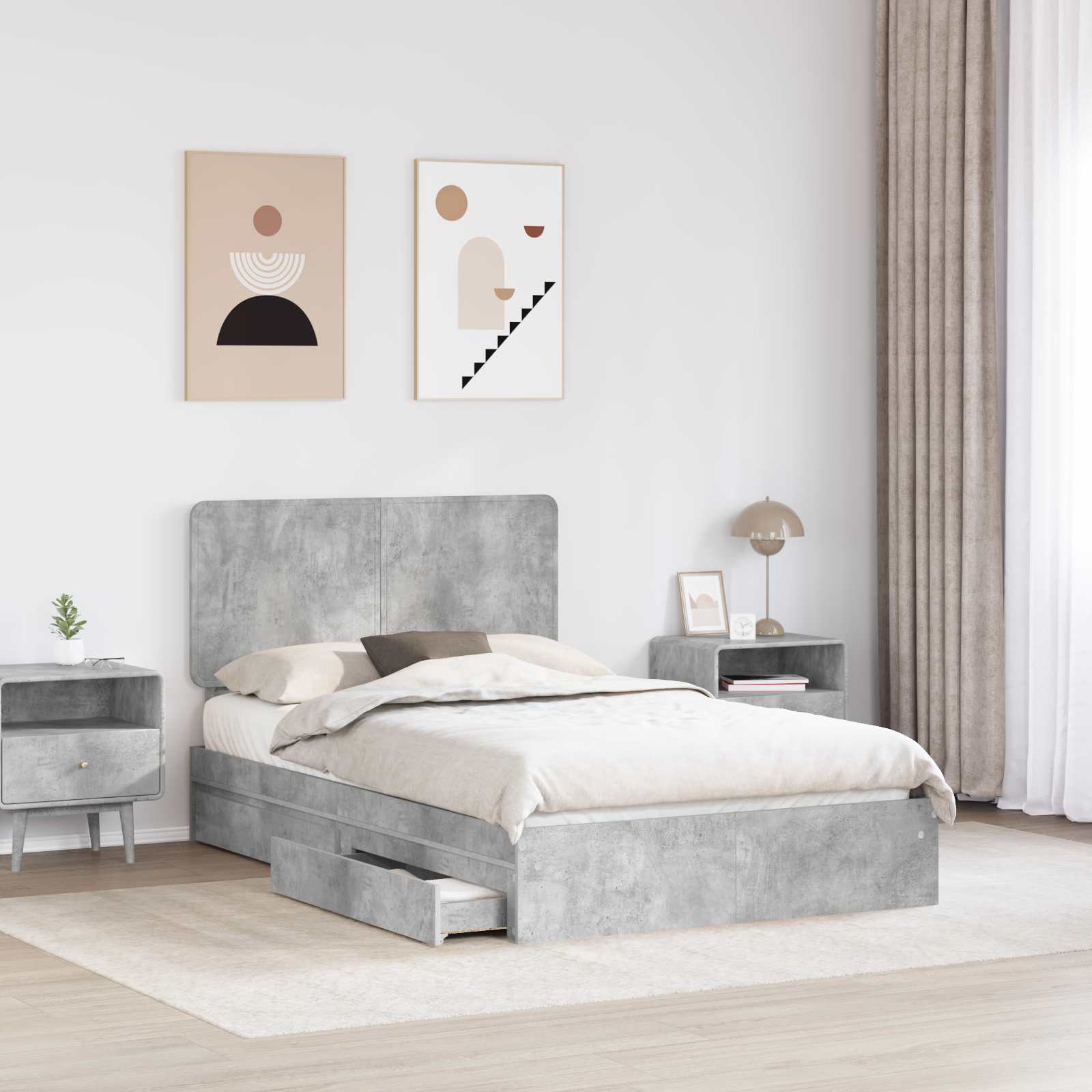 vidaXL Łóżko z miejscem do przechowywania Betonowy szary 135 x 190 cm