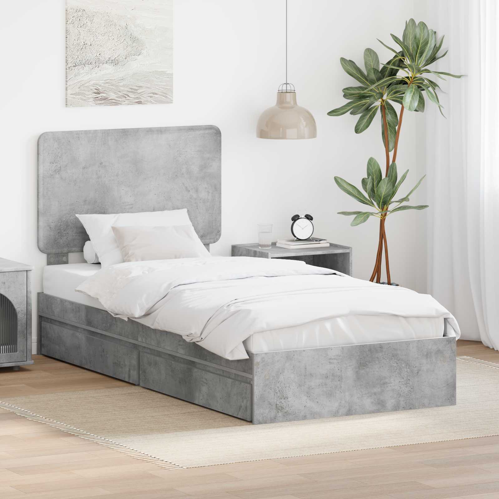 vidaXL Łóżko z miejscem do przechowywania Betonowy szary 90 x 190 cm