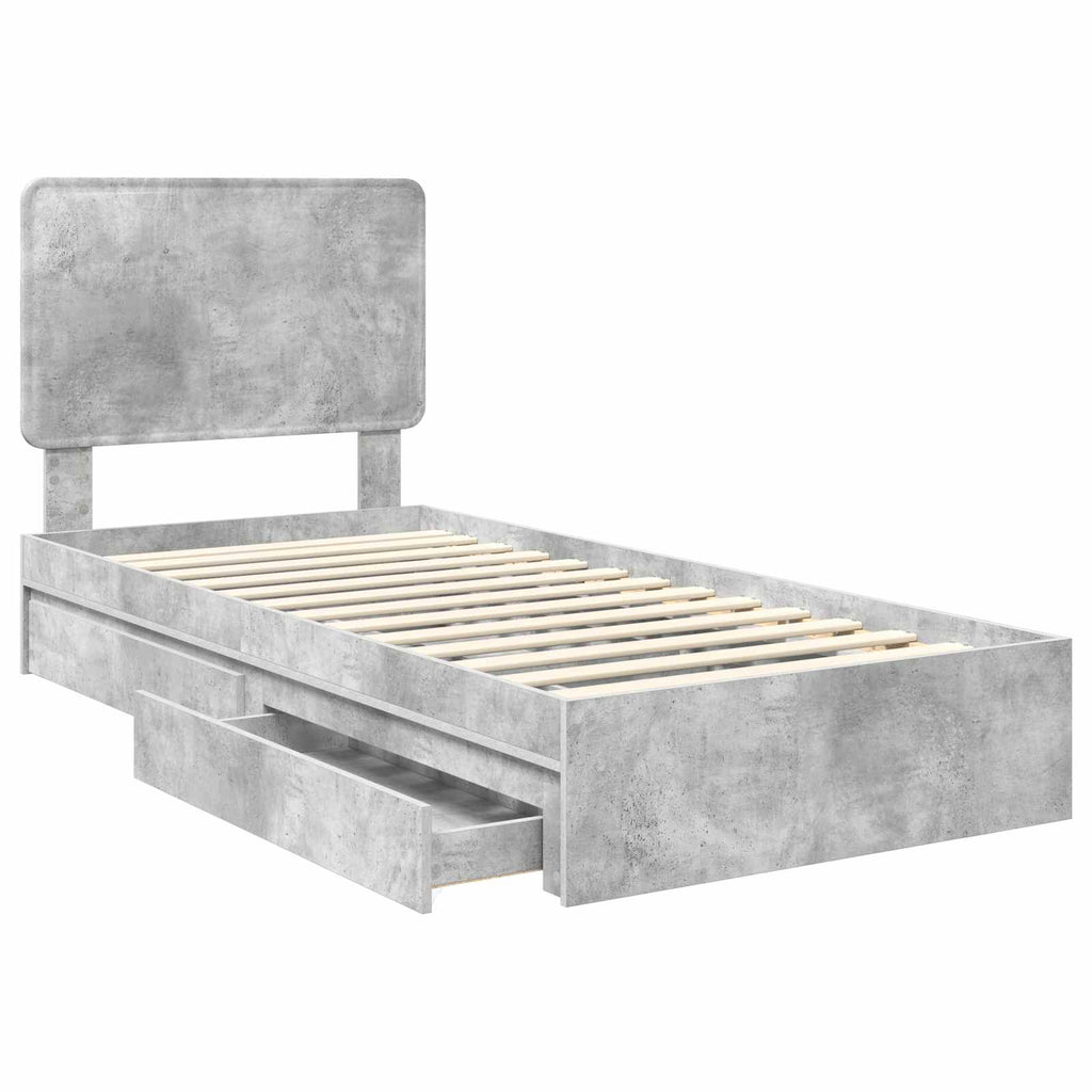 vidaXL Łóżko z miejscem do przechowywania Betonowy szary 75 x 190 cm