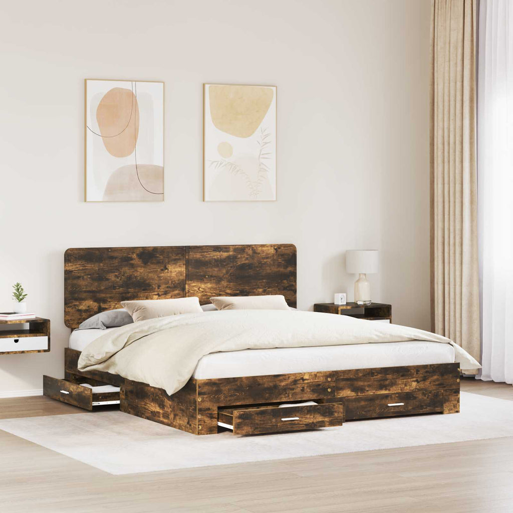 vidaXL Ramka łóżka Dąb wędzony 200 x 200 cm Materiał drewnopochodny