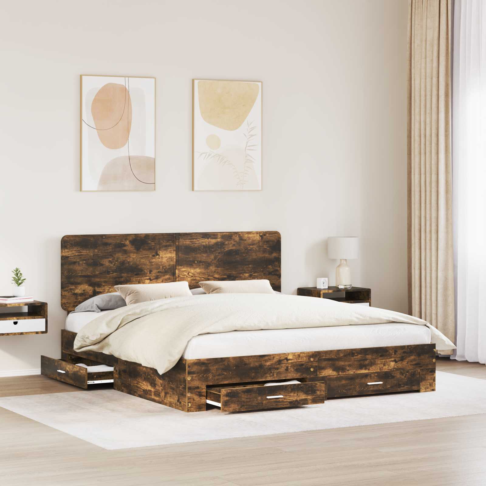 vidaXL Ramka łóżka Dąb wędzony 200 x 200 cm Materiał drewnopochodny