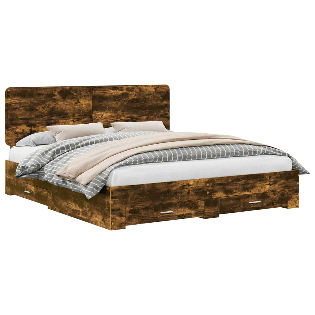 vidaXL Ramka łóżka Dąb wędzony 200 x 200 cm Materiał drewnopochodny