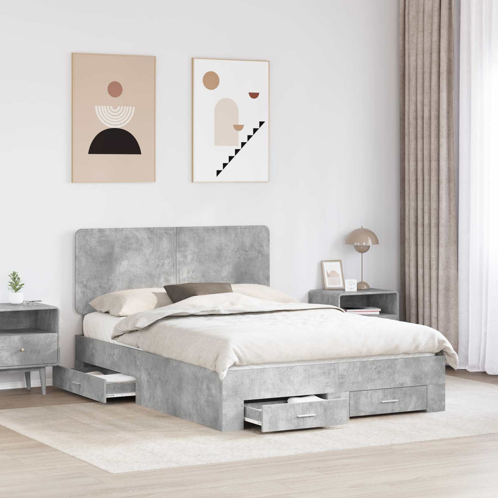 vidaXL Ramka łóżka Betonowy szary 140 x 200 cm Materiał drewnopochodny