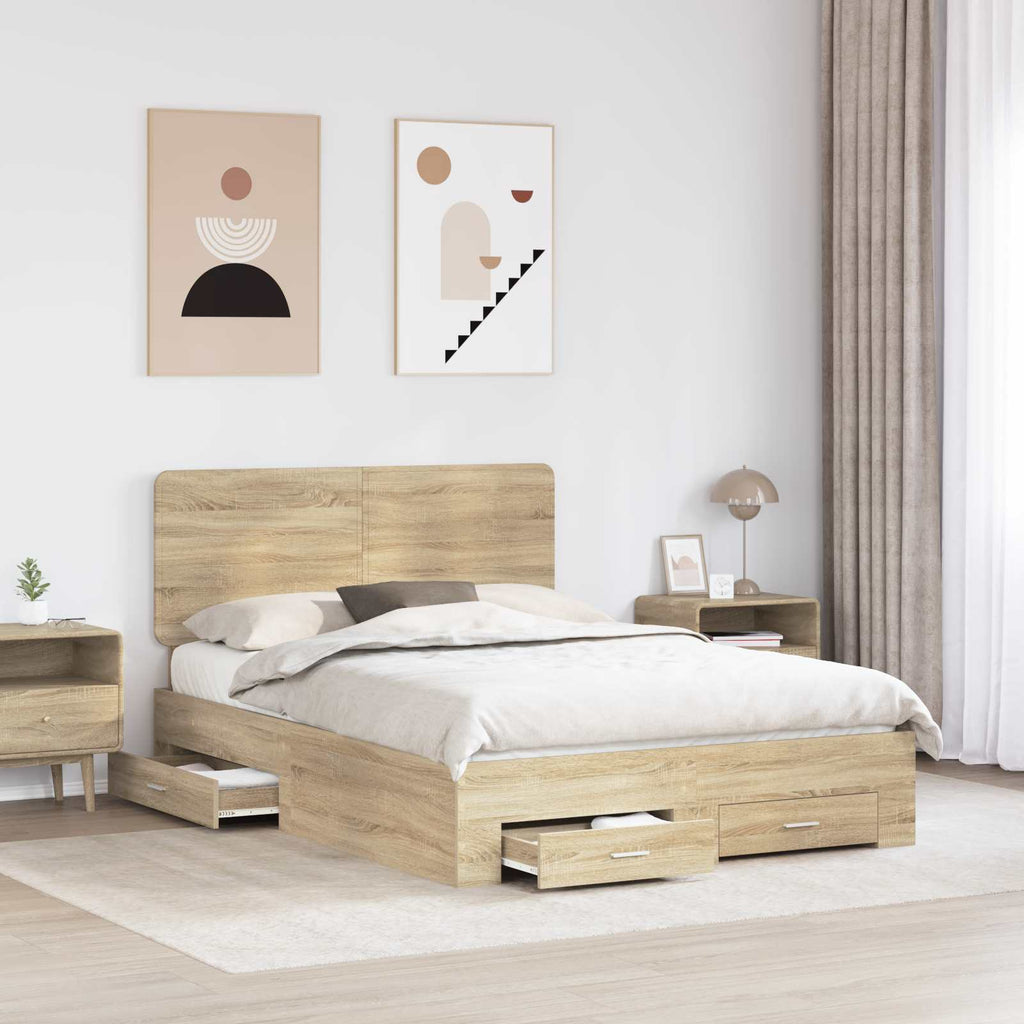 vidaXL Ramka łóżka Dąb Sonoma 140 x 190 cm Materiał drewnopochodny