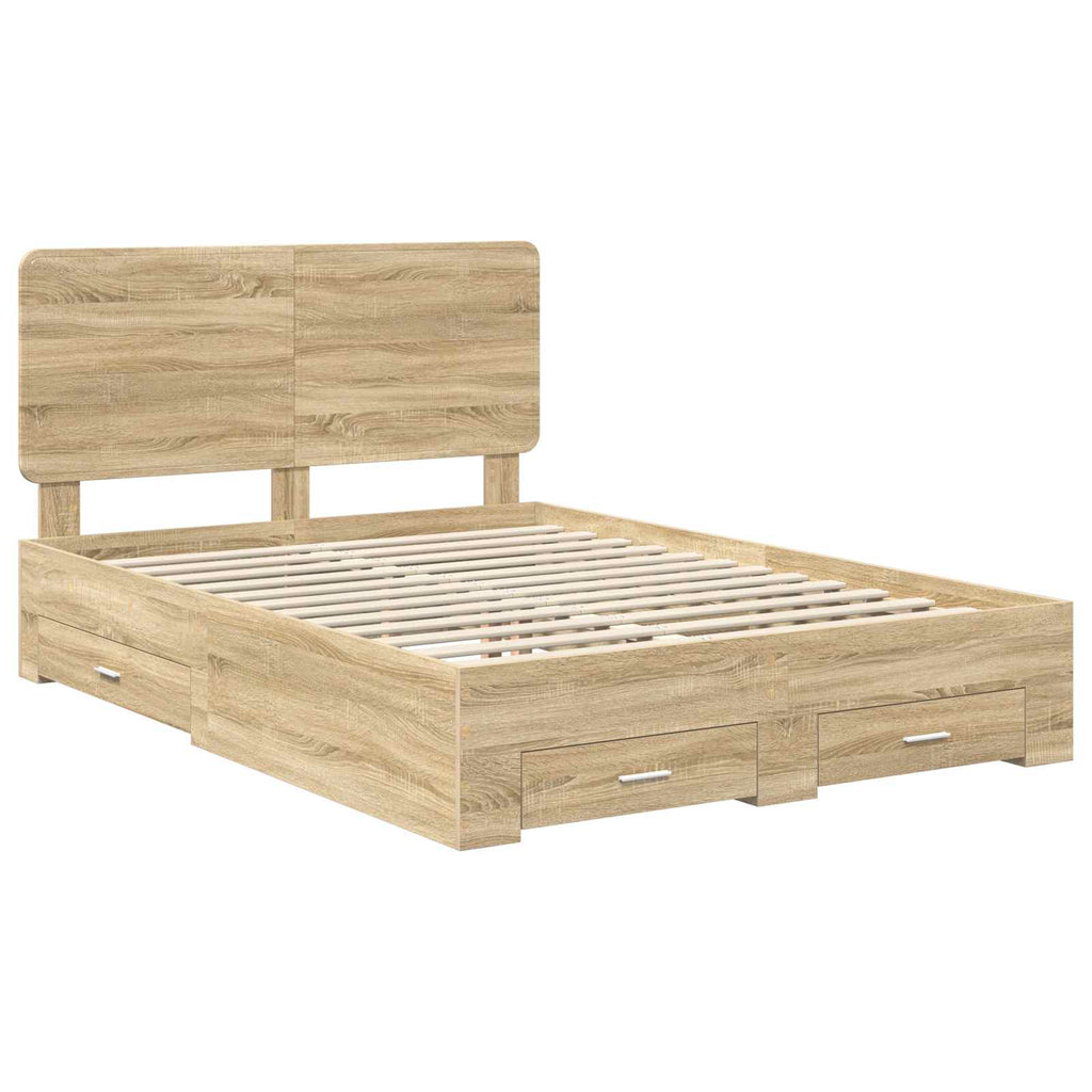 vidaXL Ramka łóżka Dąb Sonoma 140 x 190 cm Materiał drewnopochodny