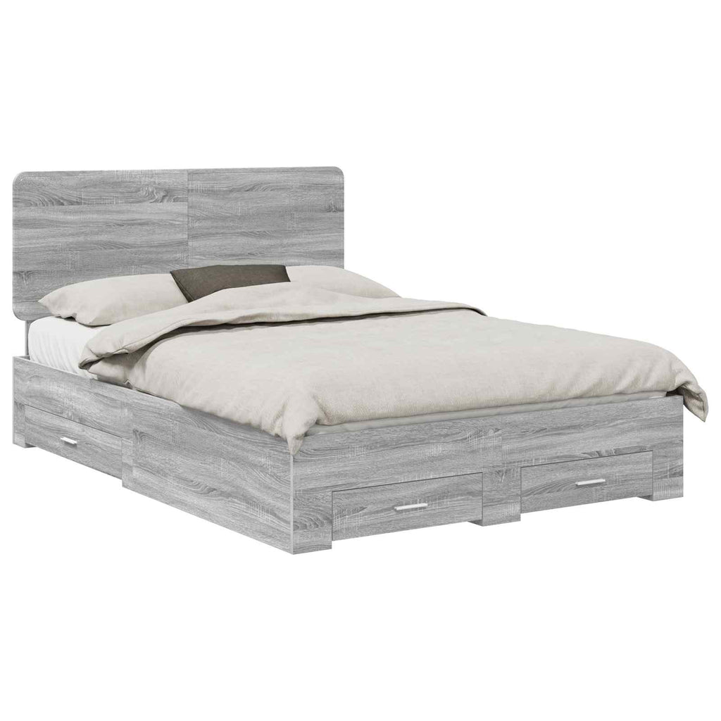 vidaXL Ramka łóżka Szary Sonoma 140 x 190 cm Materiał drewnopochodny