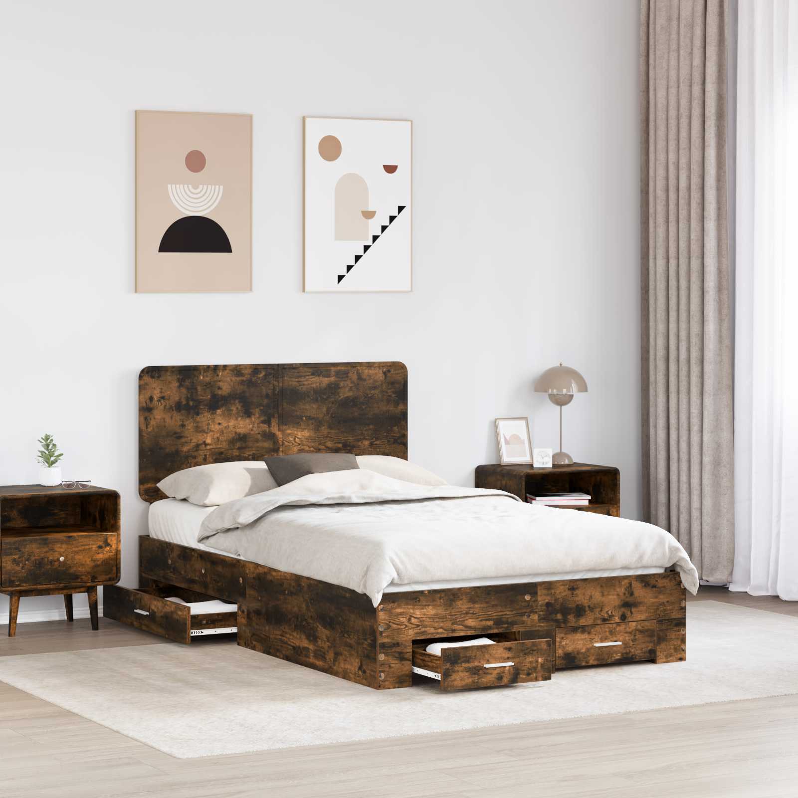 vidaXL Ramka łóżka Dąb wędzony 135 x 190 cm Materiał drewnopochodny