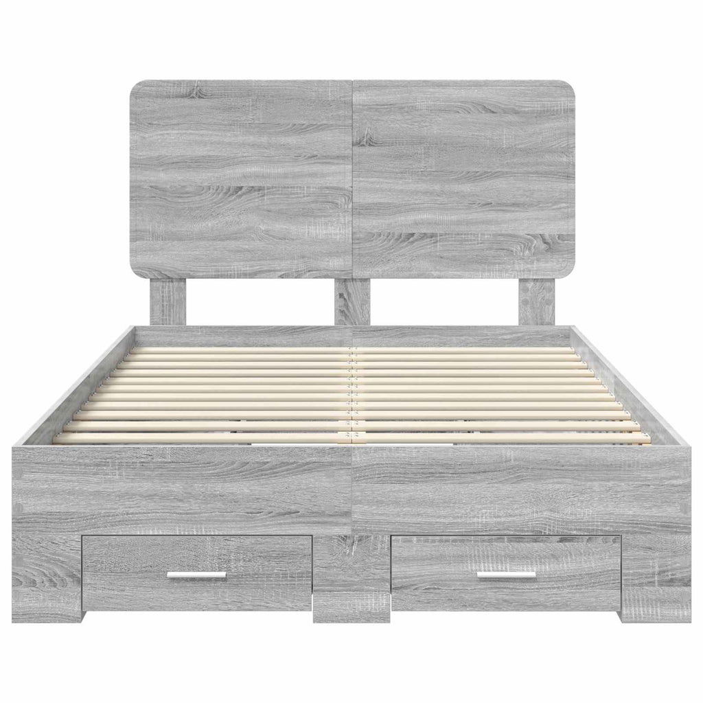 vidaXL Ramka łóżka Szary Sonoma 135 x 190 cm Materiał drewnopochodny