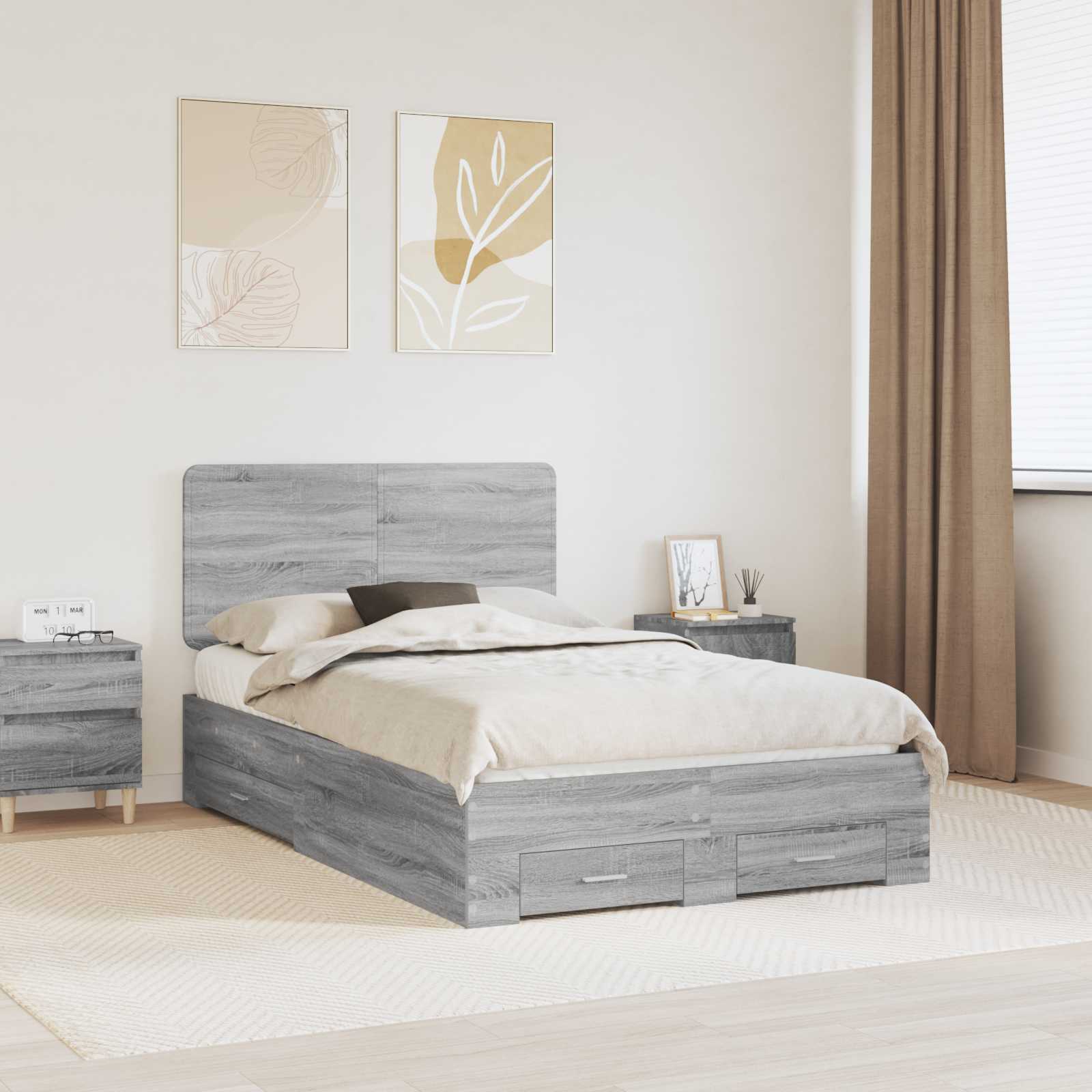 vidaXL Ramka łóżka Szary Sonoma 120 x 190 cm Materiał drewnopochodny