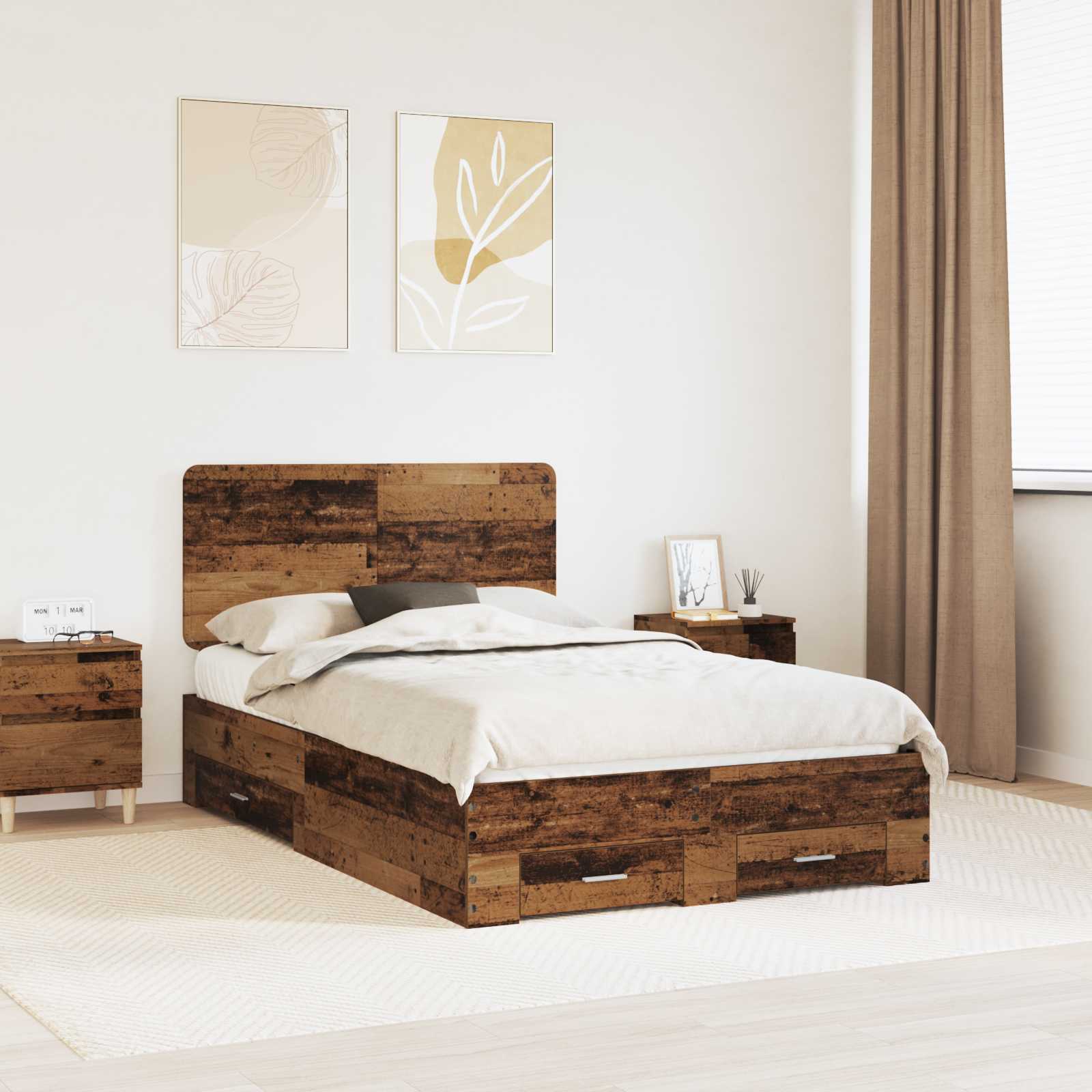 vidaXL Ramka łóżka Stare drewno 120 x 190 cm Materiał drewnopochodny