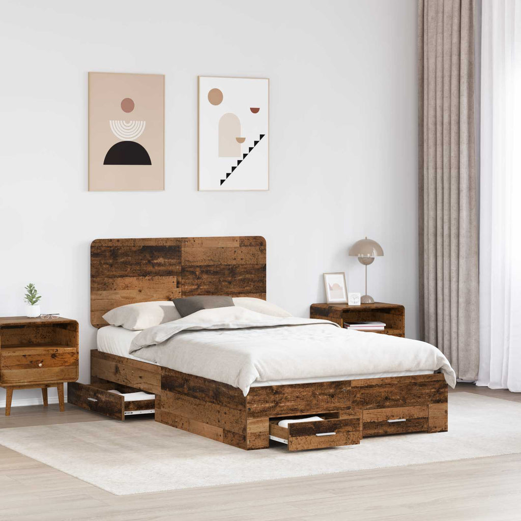 vidaXL Ramka łóżka Stare drewno 120 x 190 cm Materiał drewnopochodny