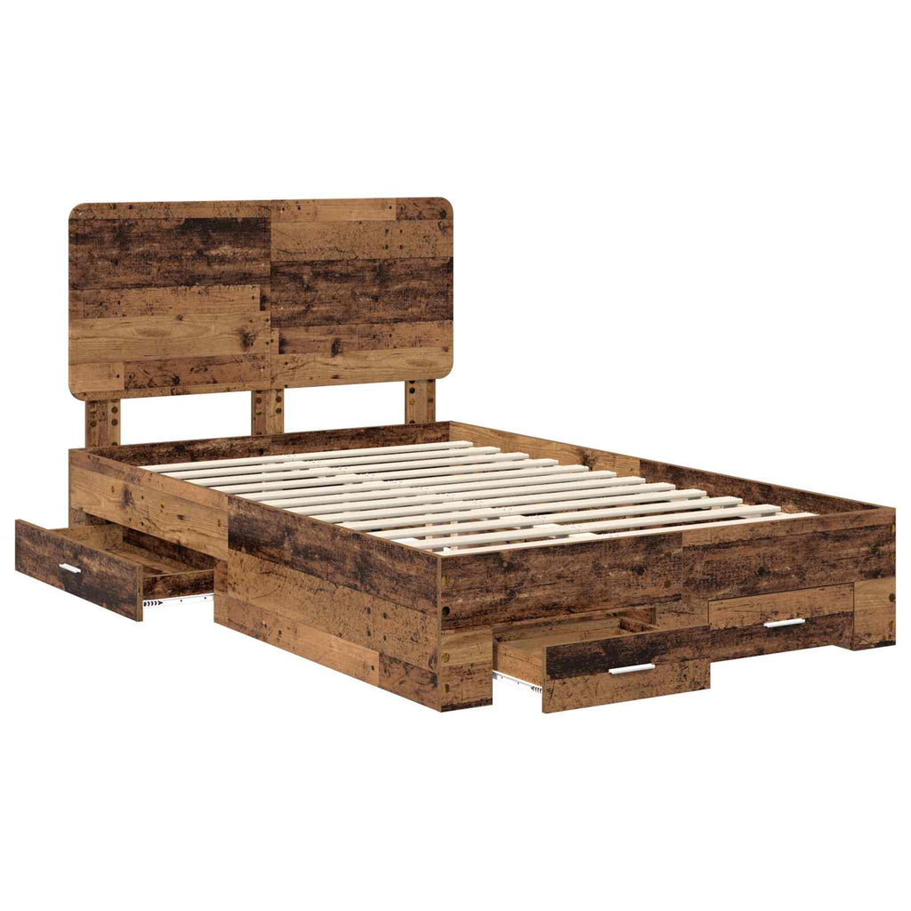 vidaXL Ramka łóżka Stare drewno 120 x 190 cm Materiał drewnopochodny