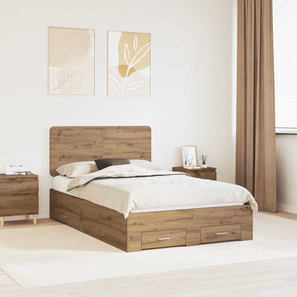 vidaXL Ramka łóżka Z zagłówkiem Dąb rzemieślniczy 120 x 190 cm