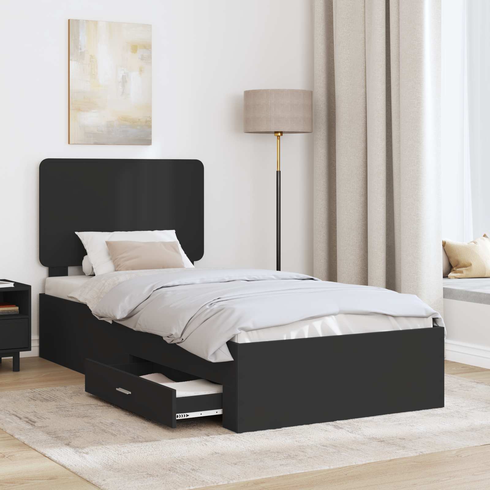 vidaXL Ramka łóżka Czarny 100 x 200 cm Materiał drewnopochodny
