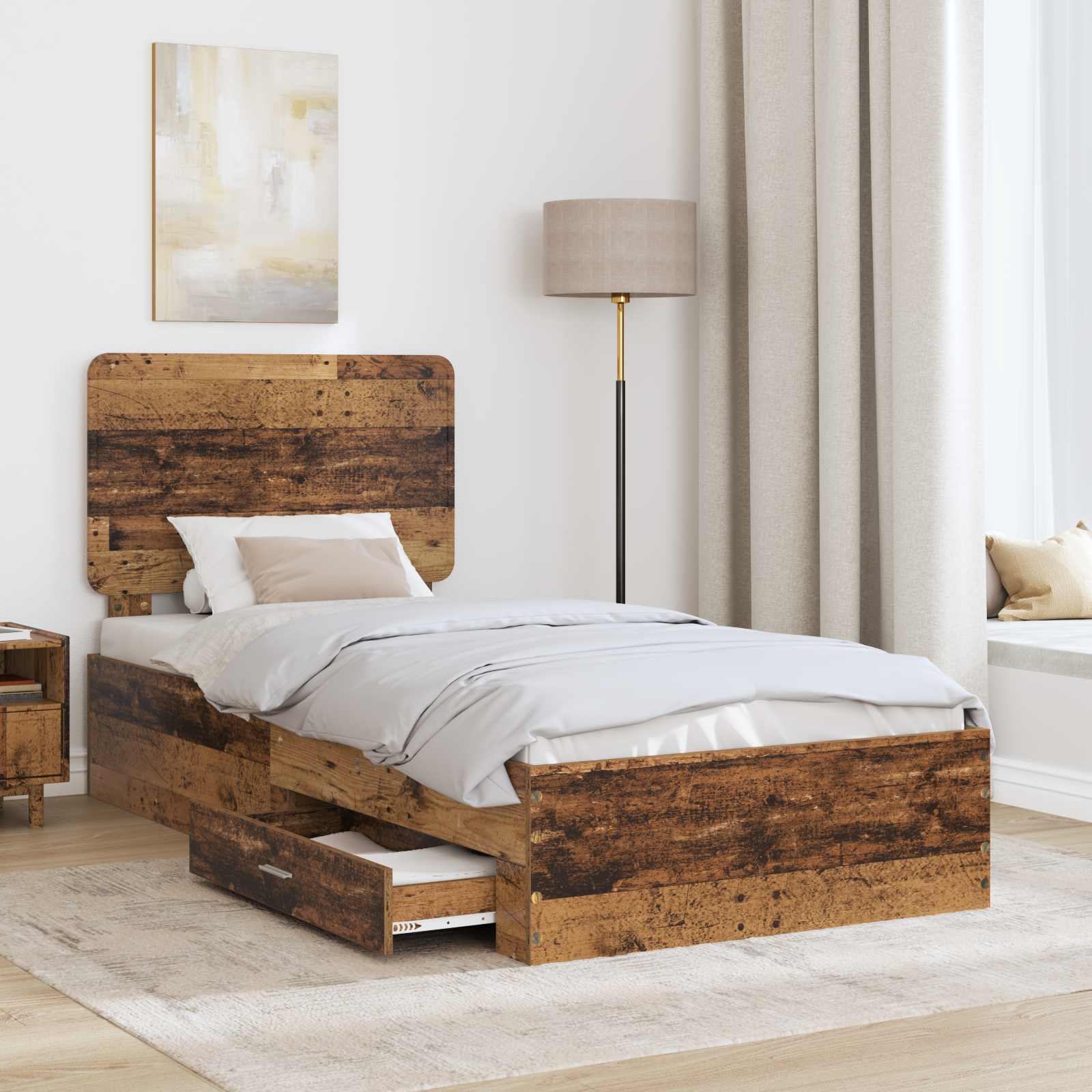 vidaXL Ramka łóżka Stare drewno 100 x 200 cm Materiał drewnopochodny