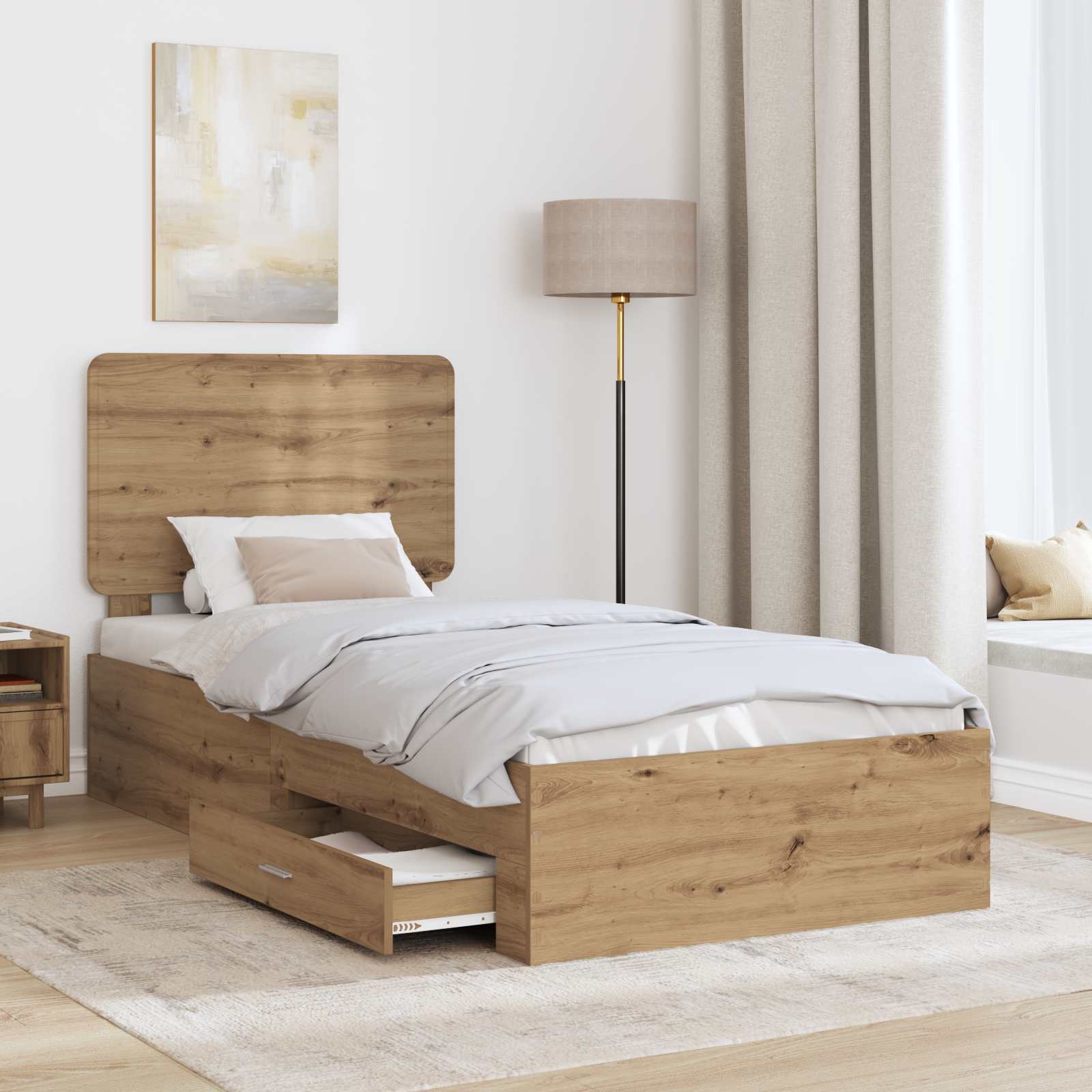 vidaXL Ramka łóżka Z zagłówkiem Dąb rzemieślniczy 100 x 200 cm