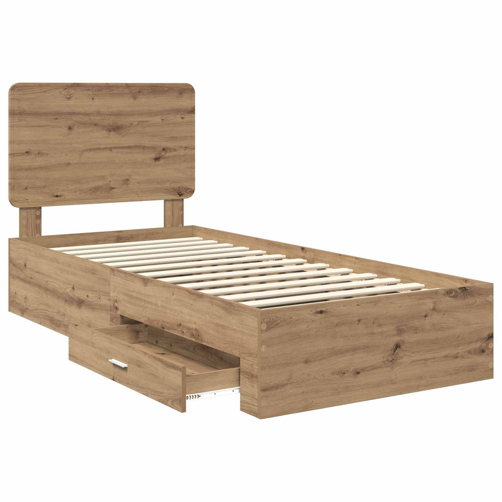 vidaXL Ramka łóżka Z zagłówkiem Dąb rzemieślniczy 90 x 200 cm