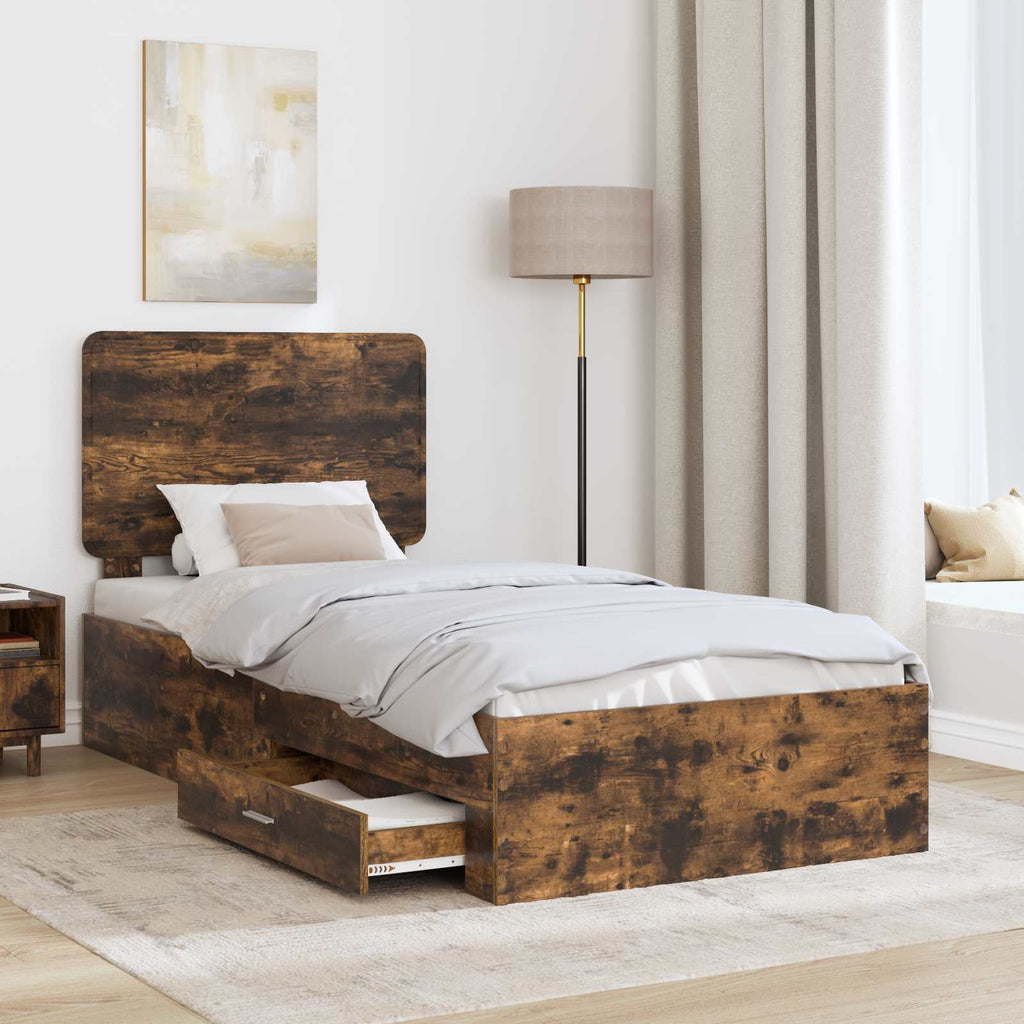 vidaXL Ramka łóżka Dąb wędzony 90 x 190 cm Materiał drewnopochodny