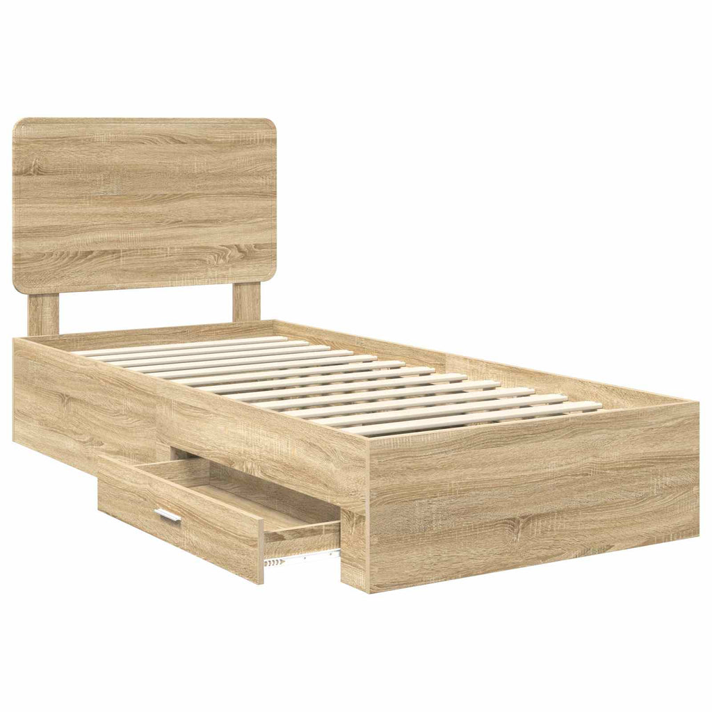 vidaXL Ramka łóżka Dąb Sonoma 75 x 190 cm Materiał drewnopochodny