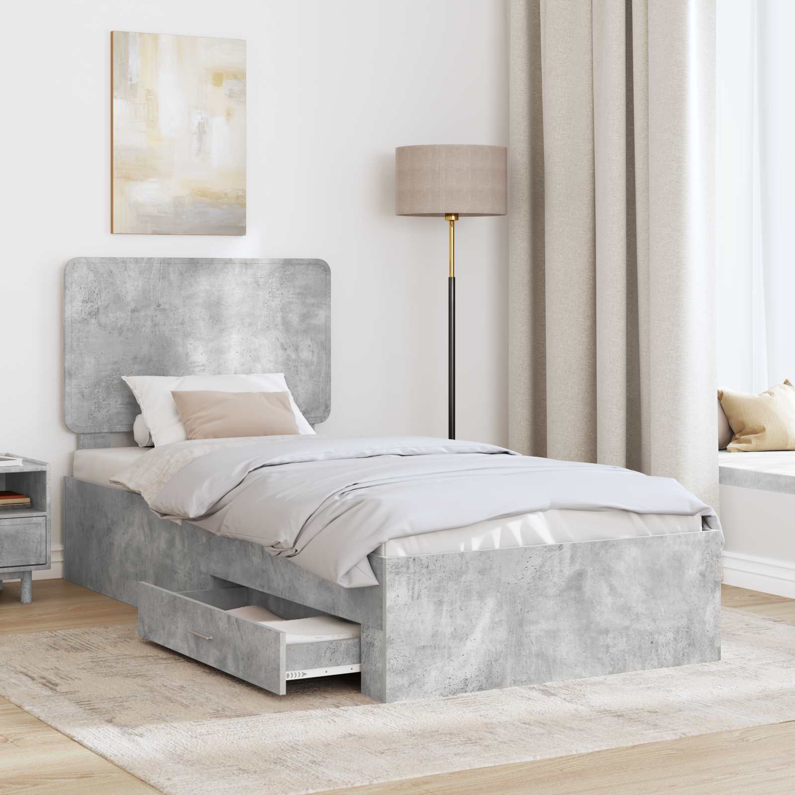 vidaXL Ramka łóżka Betonowy szary 70 x 190 cm Materiał drewnopochodny