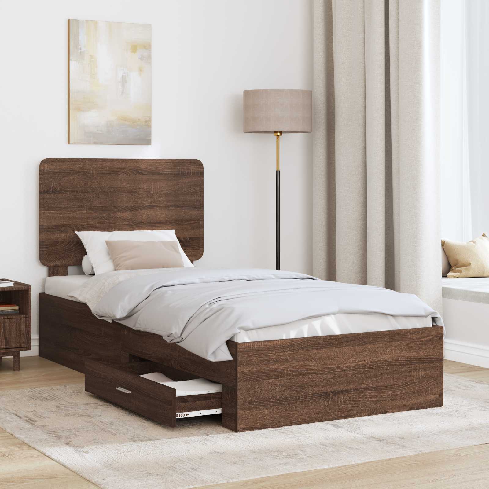 vidaXL Ramka łóżka Brązowy dąb 75 x 190 cm Materiał drewnopochodny