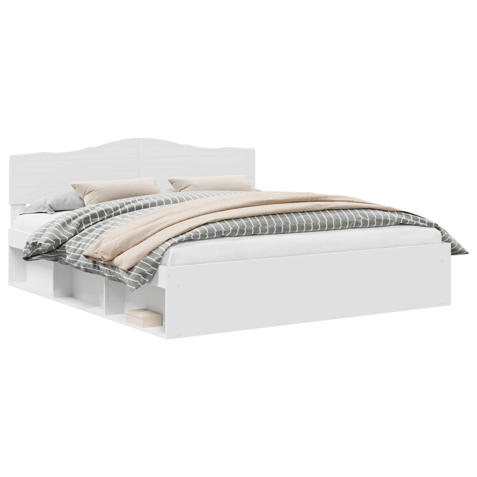 vidaXL Ramka łóżka Z zagłówkiem Biały 200 x 200 cm Lite drewno sosnowe