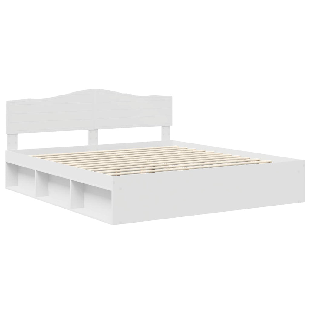 vidaXL Ramka łóżka Z zagłówkiem Biały 200 x 200 cm Lite drewno sosnowe