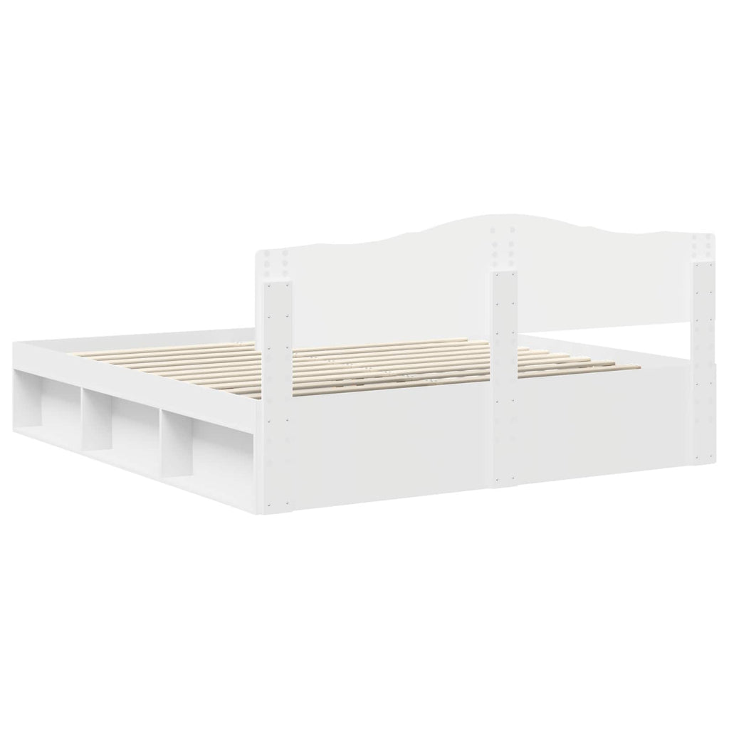 vidaXL Ramka łóżka Z zagłówkiem Biały 200 x 200 cm Lite drewno sosnowe