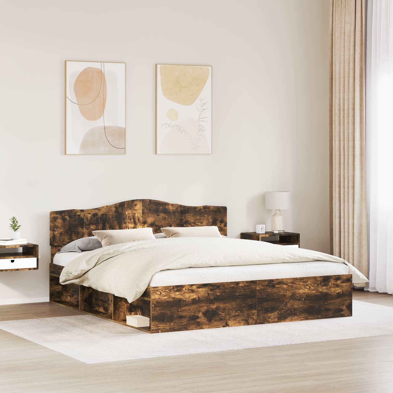 vidaXL Ramka łóżka Dąb wędzony 200 x 200 cm Lite drewno sosnowe