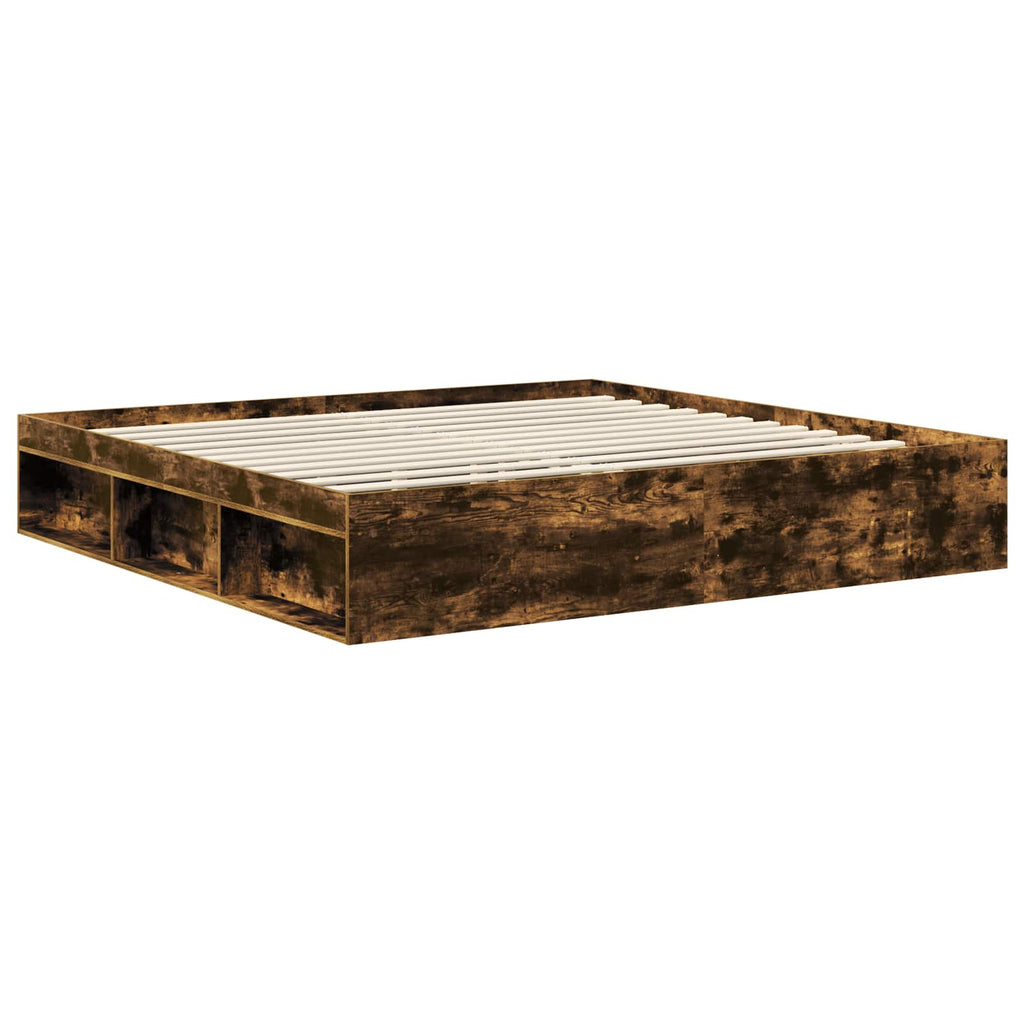 vidaXL Ramka łóżka Dąb wędzony 200 x 200 cm Lite drewno sosnowe