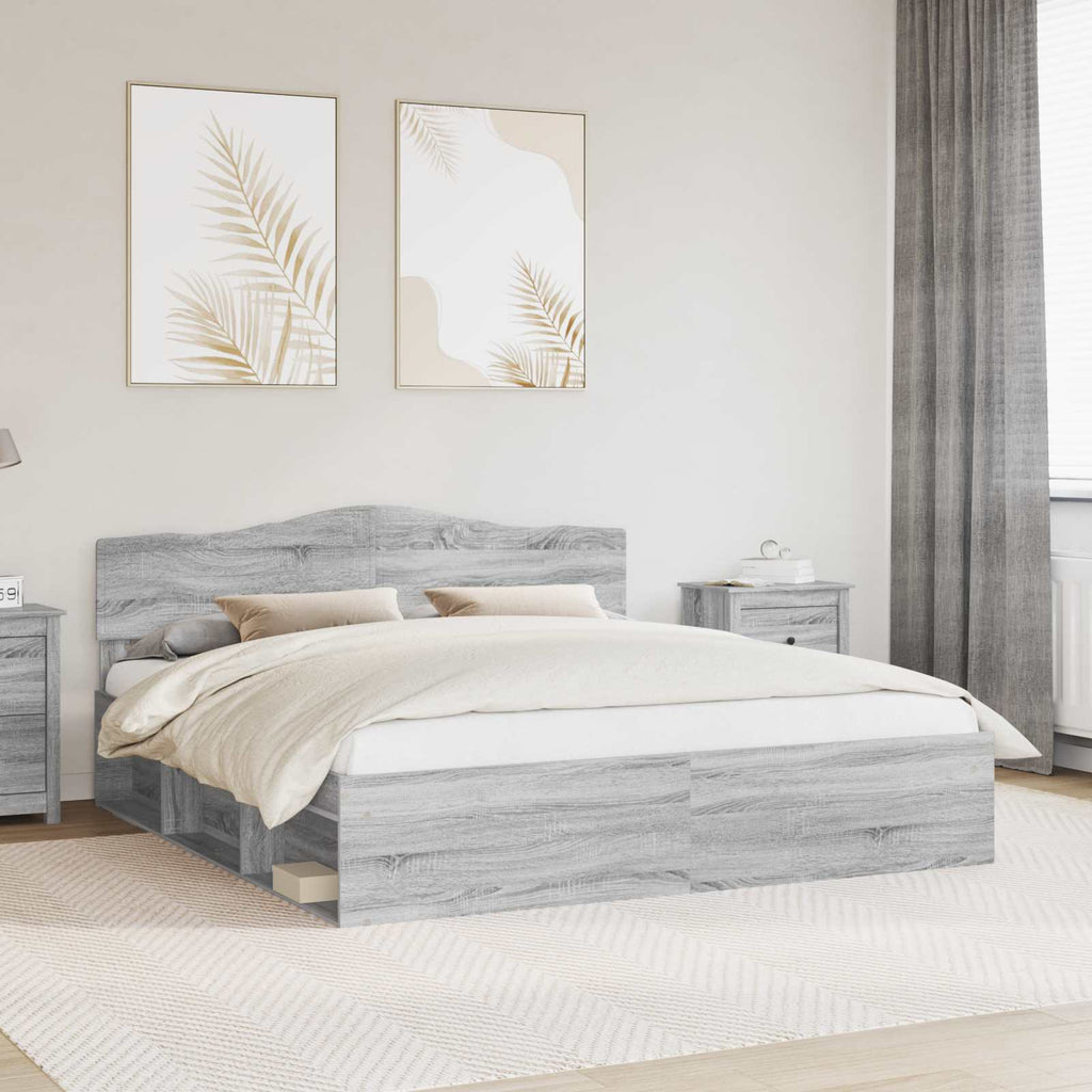 vidaXL Ramka łóżka Szary Sonoma 200 x 200 cm Lite drewno sosnowe