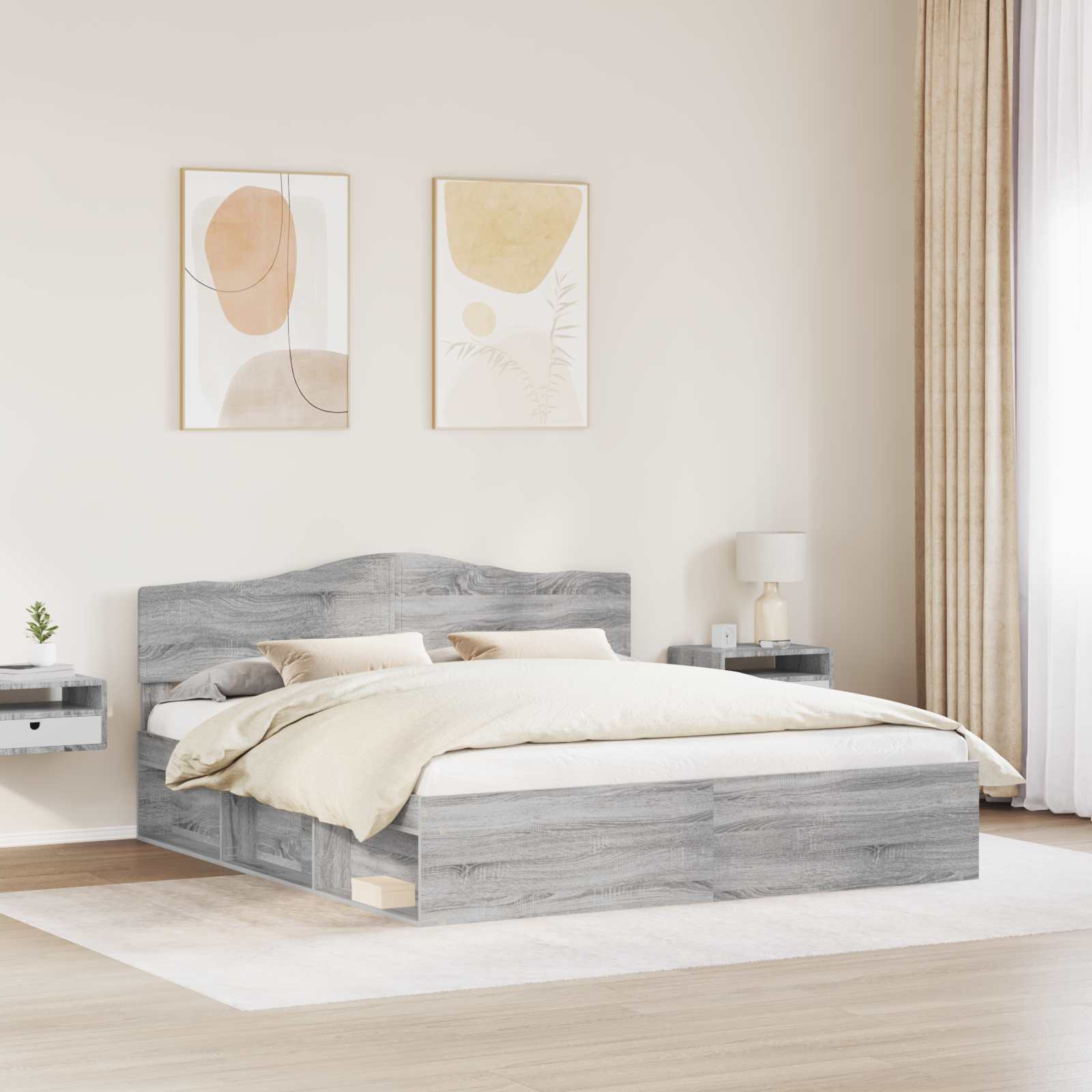 vidaXL Ramka łóżka Szary Sonoma 200 x 200 cm Lite drewno sosnowe