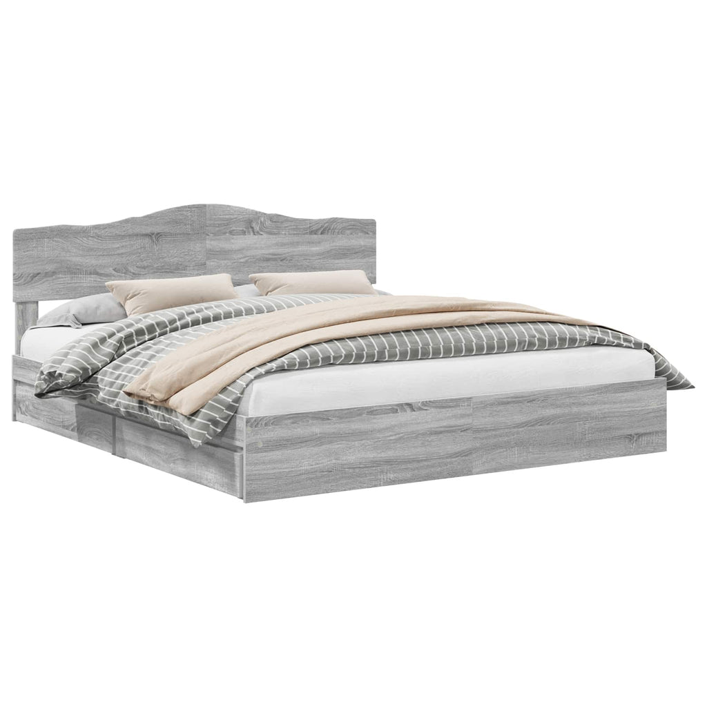 vidaXL Ramka łóżka Szary Sonoma 200 x 200 cm Lite drewno sosnowe