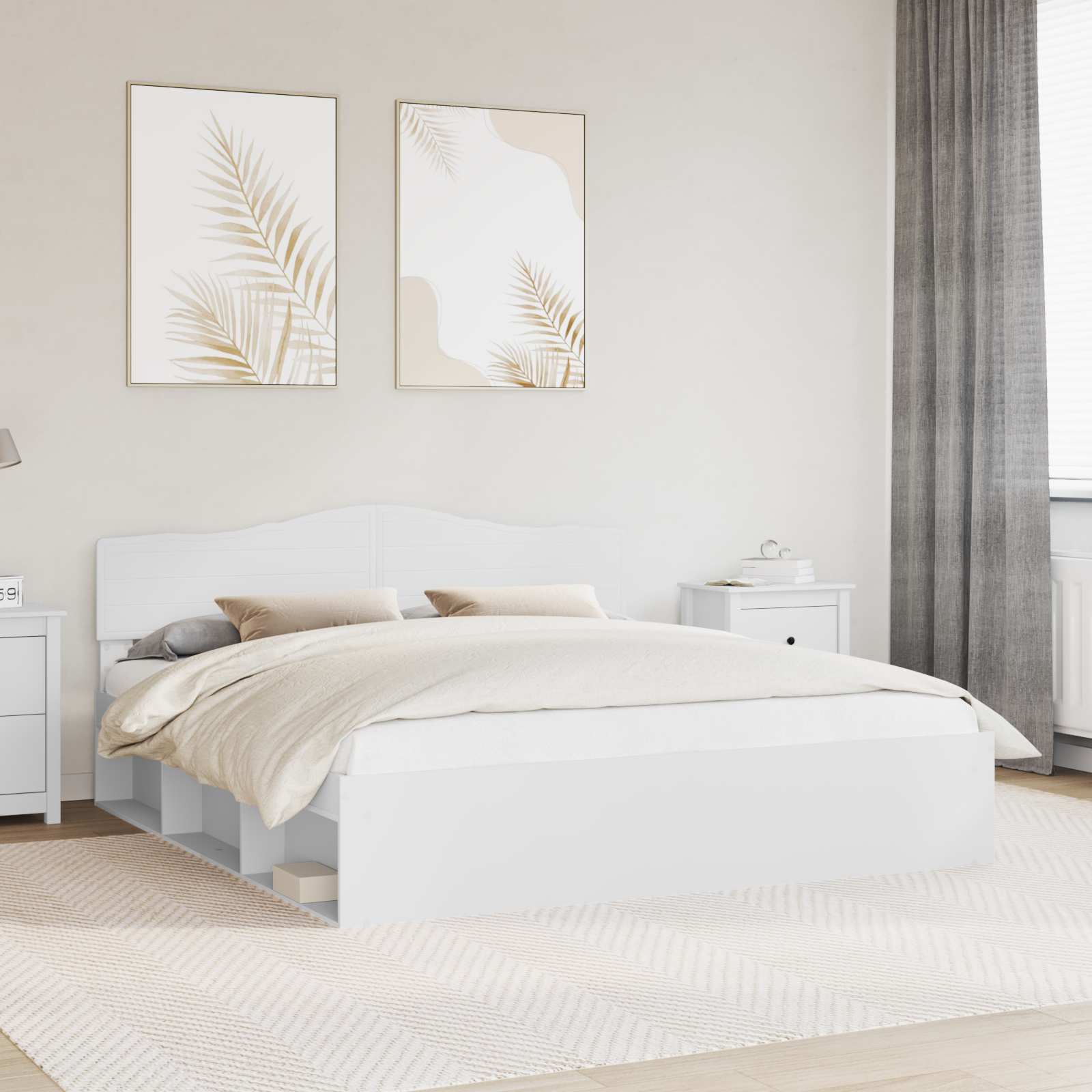 vidaXL Ramka łóżka Z zagłówkiem Biały 180 x 200 cm Lite drewno sosnowe