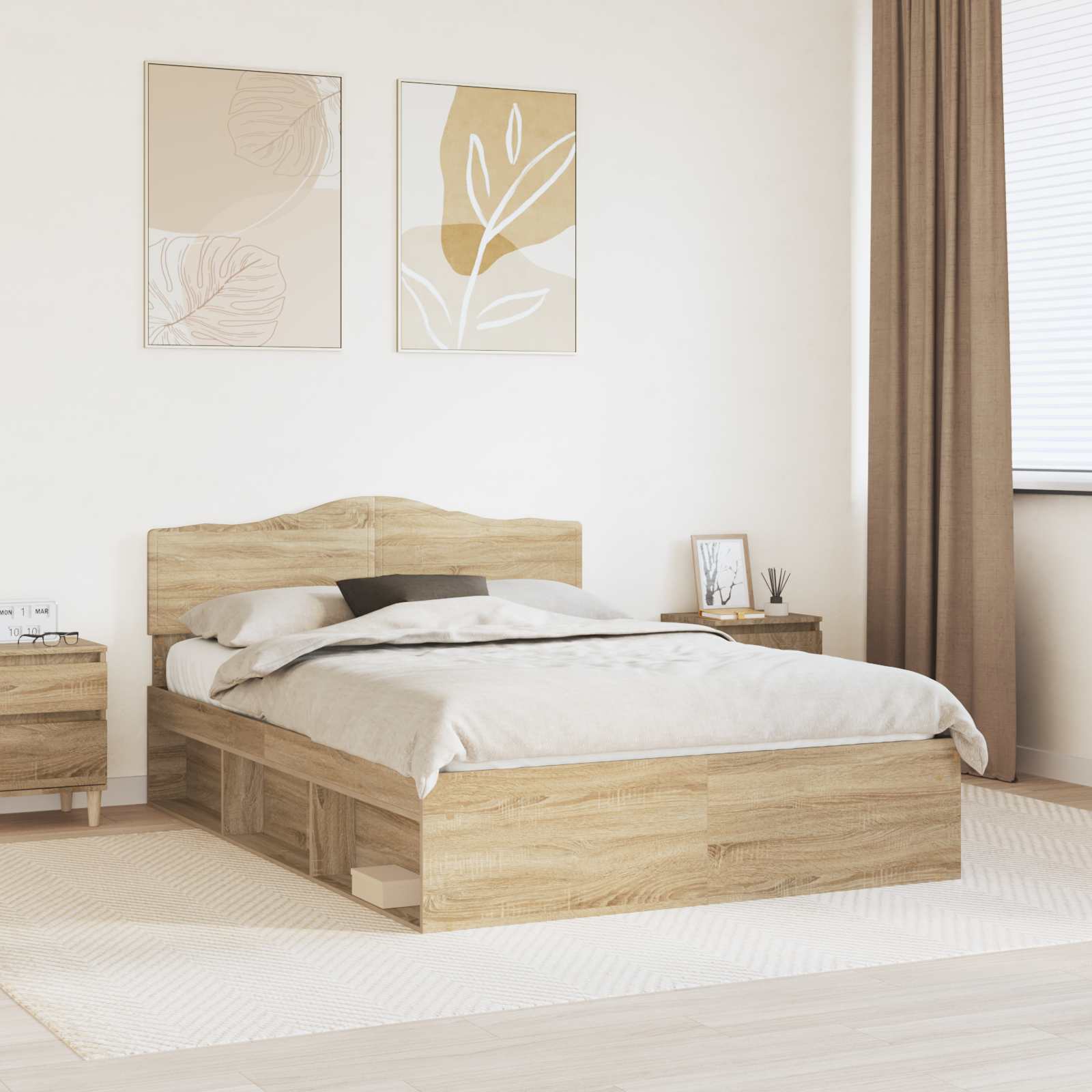 vidaXL Ramka łóżka Dąb Sonoma 150 x 200 cm Lite drewno sosnowe
