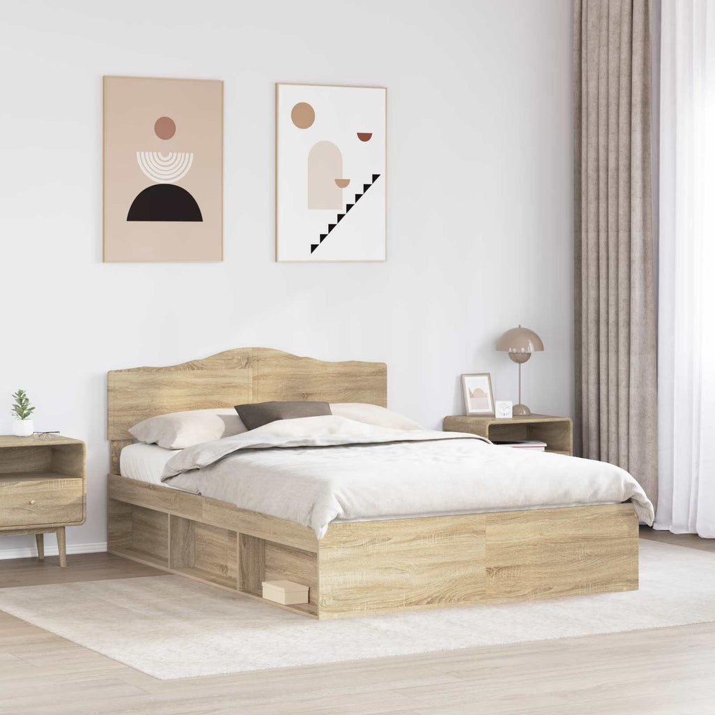 vidaXL Ramka łóżka Dąb Sonoma 150 x 200 cm Lite drewno sosnowe