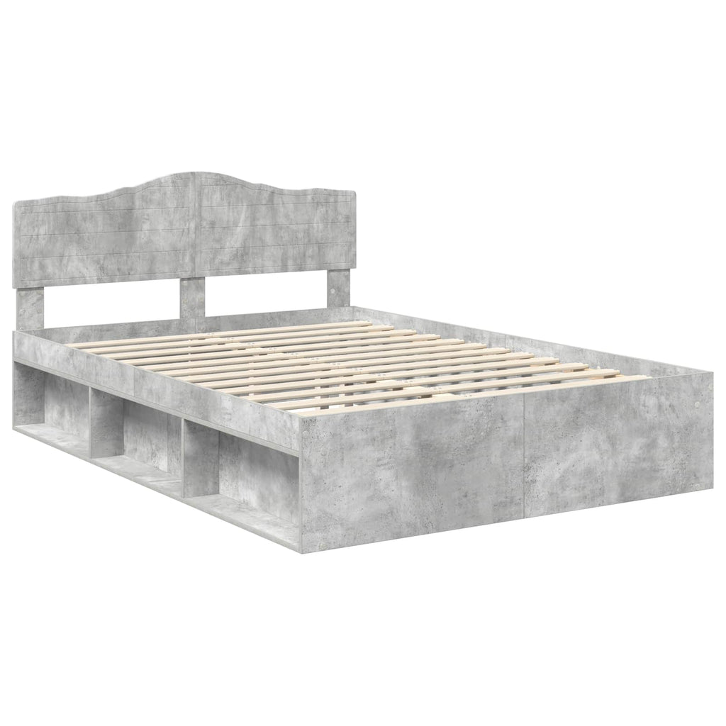 vidaXL Ramka łóżka Szary beton 150 x 200 cm Lite drewno sosnowe