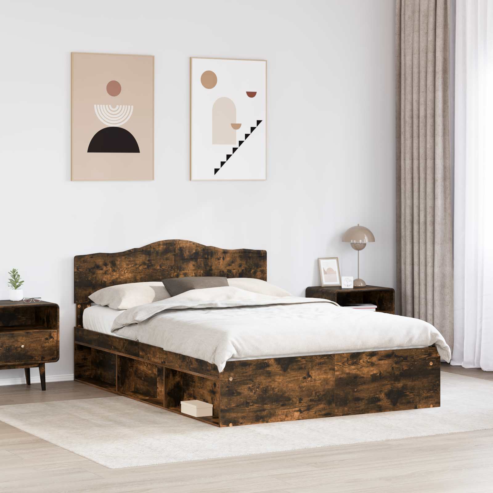 vidaXL Ramka łóżka Dąb wędzony 150 x 200 cm Lite drewno sosnowe