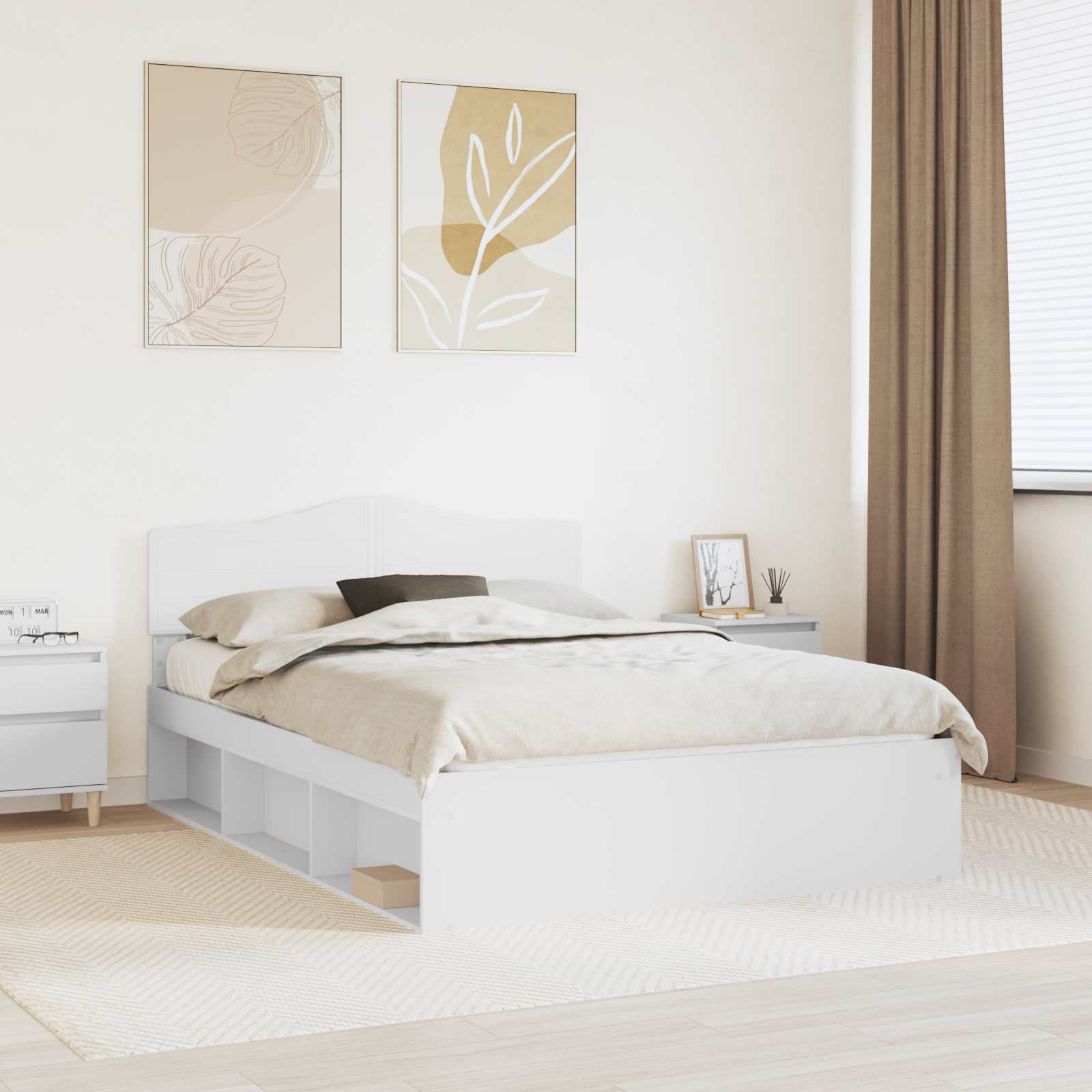vidaXL Ramka łóżka Z zagłówkiem Biały 140 x 200 cm Lite drewno sosnowe