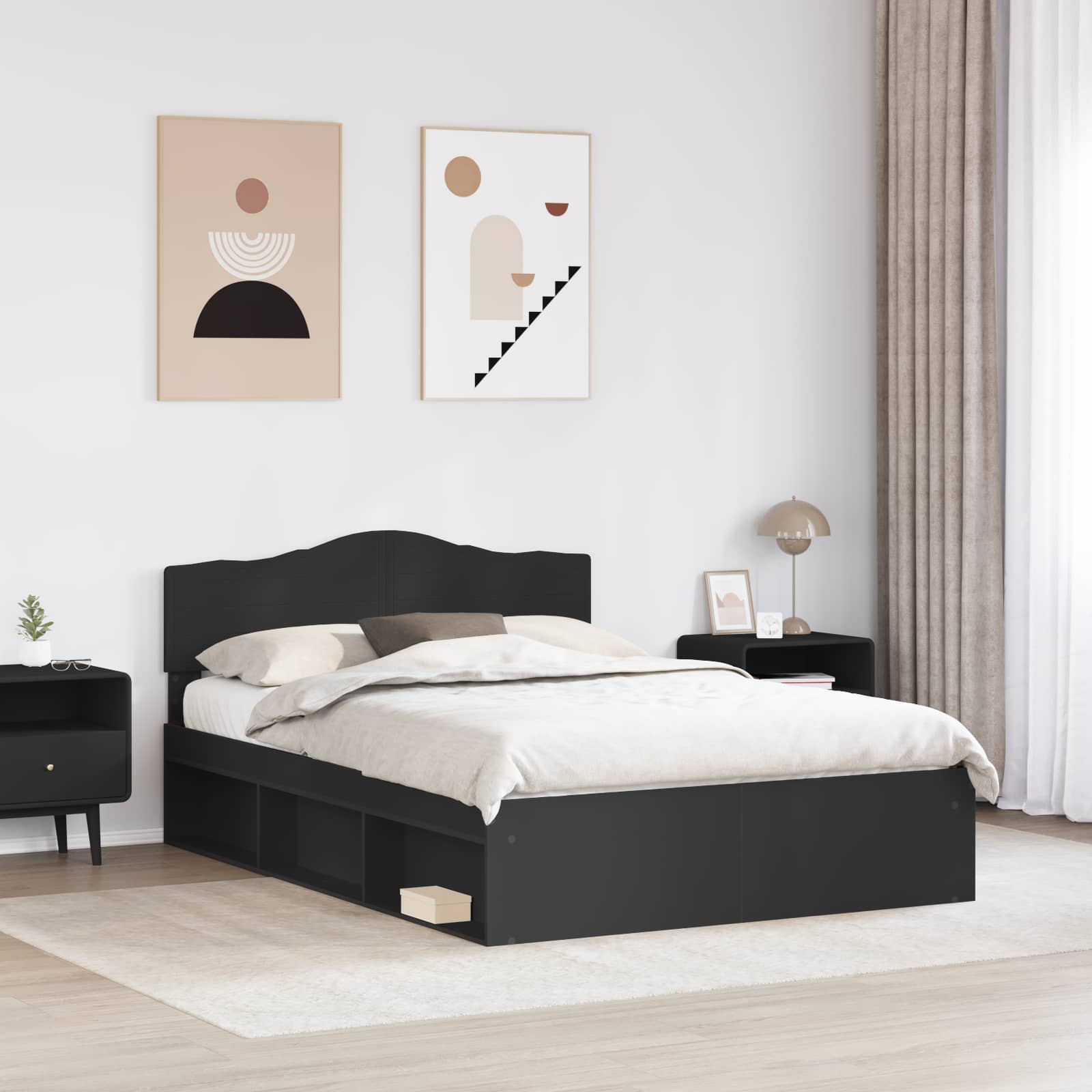 vidaXL Ramka łóżka Czarny 140 x 200 cm Lite drewno sosnowe