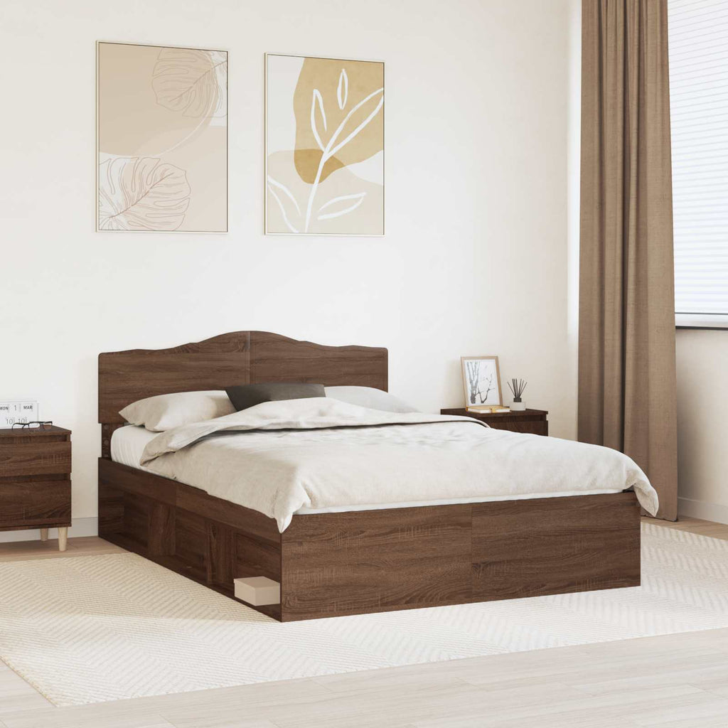vidaXL Ramka łóżka Brązowy dąb 140 x 200 cm Lite drewno sosnowe
