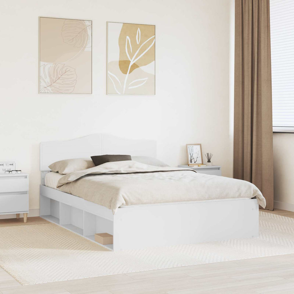 vidaXL Ramka łóżka Z zagłówkiem Biały 140 x 190 cm Lite drewno sosnowe